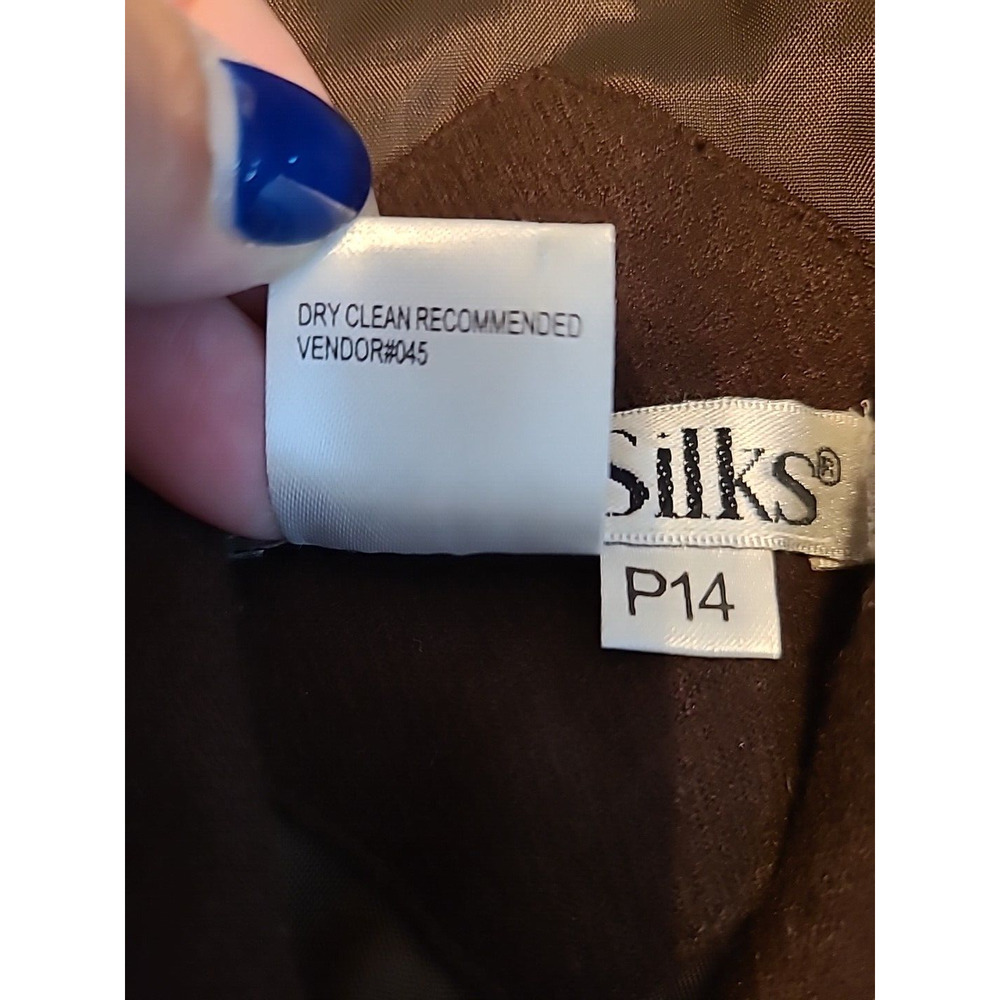 Wintersilks Blazer P14 Brown Pockets Flower Applique Wool Silk Vintage Y2K - Picture 6 of 12